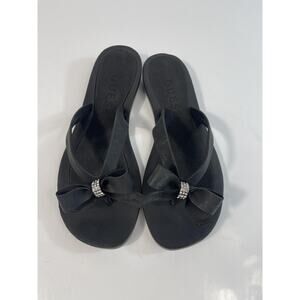 Guess Shoes Womens Size 9 Black Bow Rhinestone Flip Flop Sandals Logo Beach